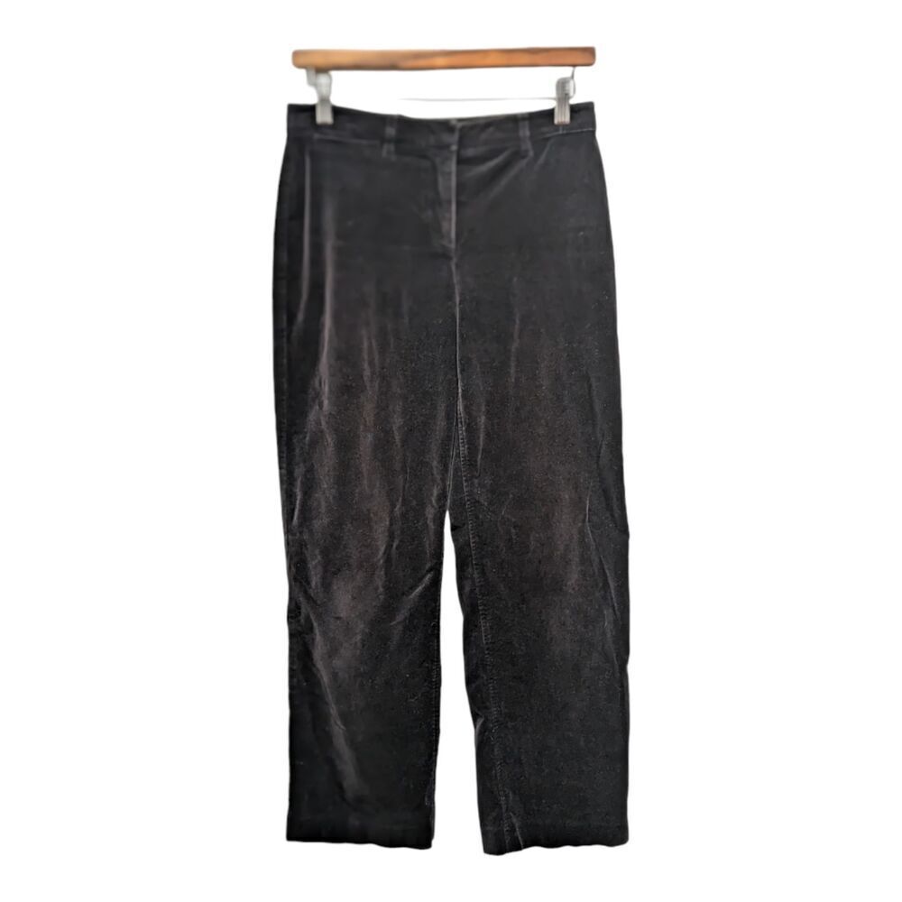 Ann Taylor Black Stretch Cotton Velvet Straight Leg Cropped Pants, 0P